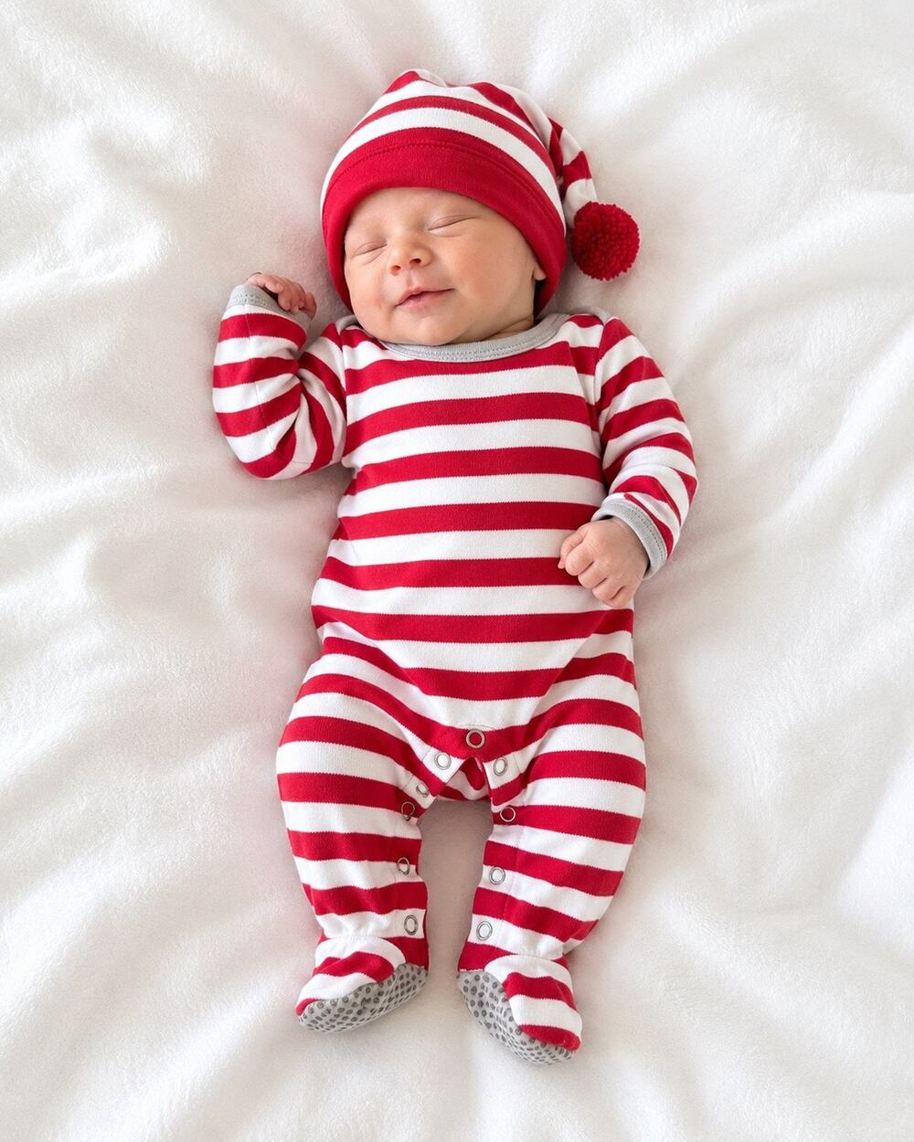 Lovedbaby Preemie Newborn Organic Red White Striped Footed Romper Hat Christmas